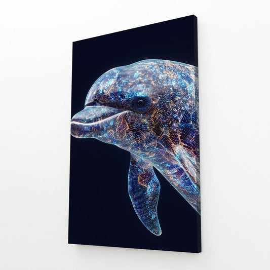 Cosmic Mosaic Dolphin Canvas – angled canvas view on white background