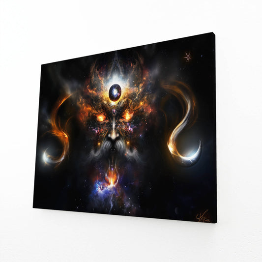 Cosmic Nebula Mane Lion Wall Art — contemporary canvas print, angled canvas view on white background