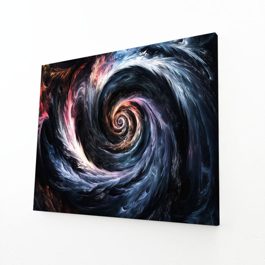 Cosmic Swirl Vortex Abstract Canvas Art – angled canvas view on white background