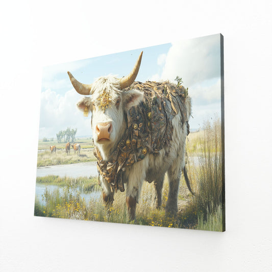 Cow Artwork – angled canvas view on white background