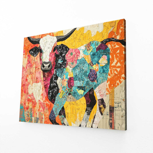 Cow Wall Art – angled canvas view on white background