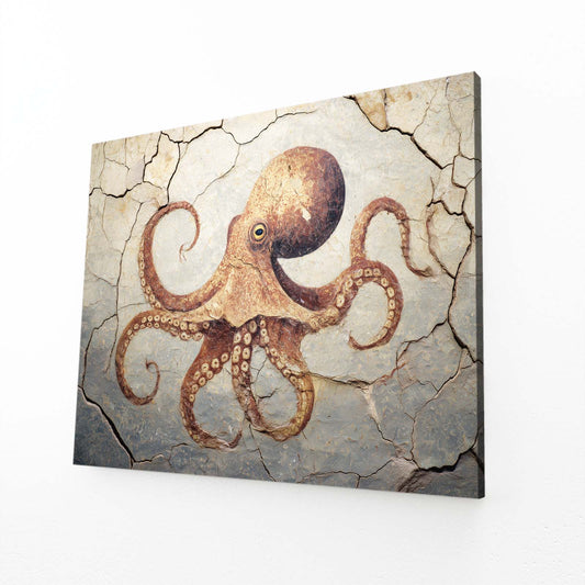 Cracked Fresco Octopus Art – angled canvas view on white background