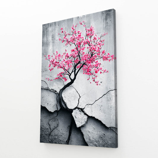 Cracked Stone Branch Cherry Blossom Canvas – angled canvas view on white background