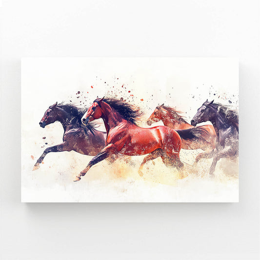 Crimson Herd Charge Horse Wall Art — contemporary canvas print, angled canvas view on white background