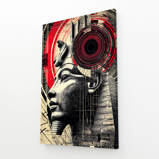 Crimson Pharaoh Profile Egyptian Art – angled canvas view on white background