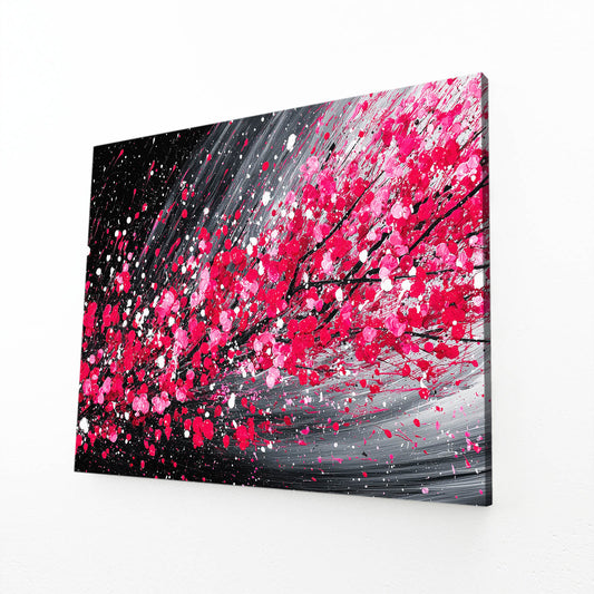 Crimson Streak Cherry Blossom Canvas – angled canvas view on white background