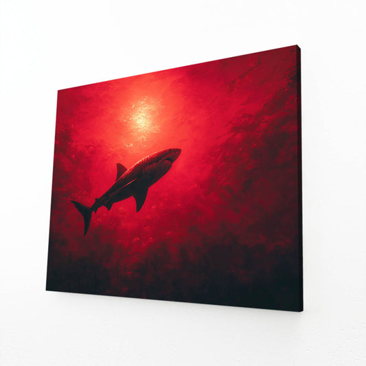 Crimson Sun Shark Canvas – angled canvas view on white background