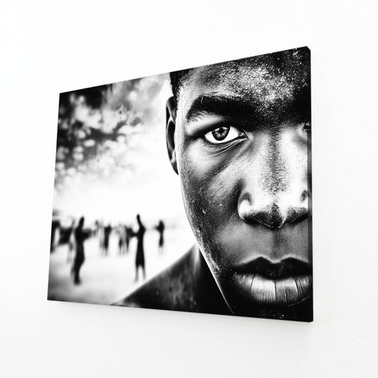 Crowd Silhouette Portrait Photography Art – angled canvas view on white background