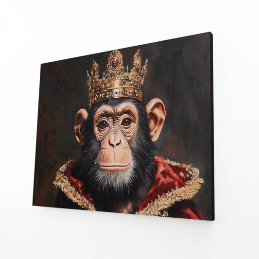 Crowned Royal Robe Monkey Wall Art – angled canvas view on white background