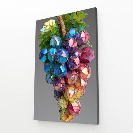 Crystal Grape Cluster Fruit Wall Art – angled canvas view on white background