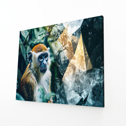 Crystal Jungle Shard Monkey Art – angled canvas view on white background