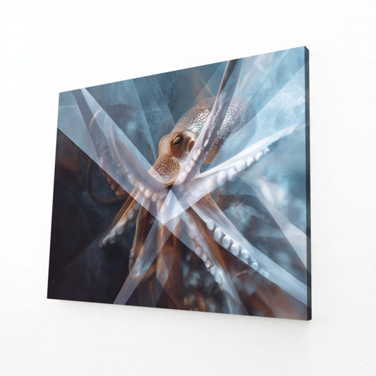 Crystal Shard Blue Octopus Wall Decor – angled canvas view on white background
