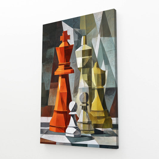Cubist King Duel Chess Wall Art – angled canvas view on white background
