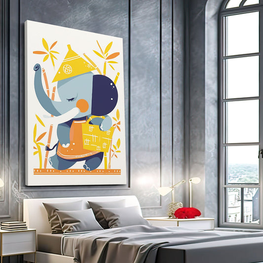 Cute Bamboo Elephant Art — cute canvas print in orange tones, view 3
