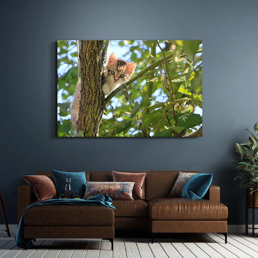 Cute Cat On Tree Wall Art