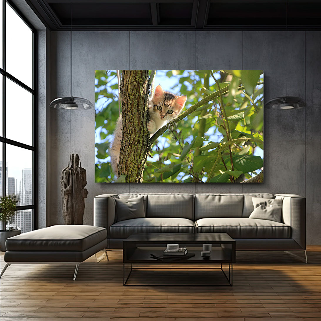 Cute Cat On Tree Wall Art