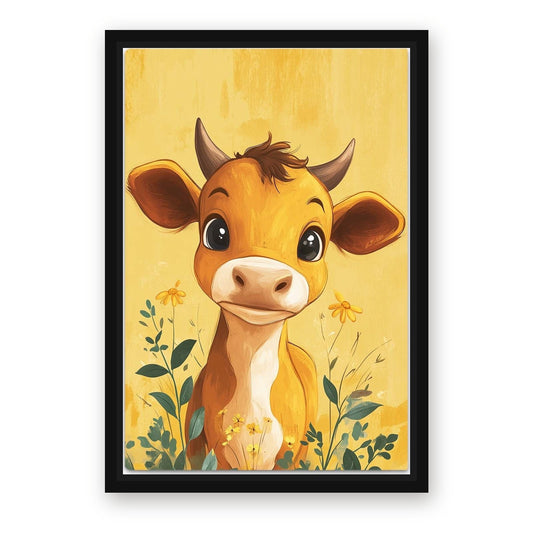 Cute Cow Art – with Premium Black wood frame