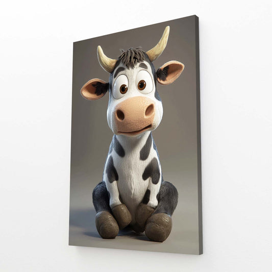 Cute Cow Canvas Art – angled canvas view on white background