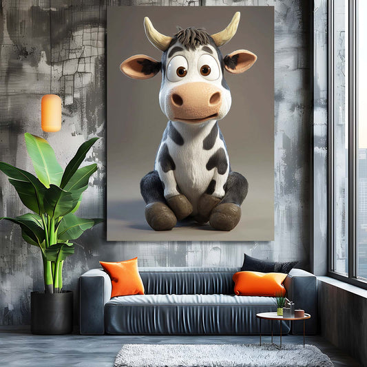 Cute Cow Canvas Art – angled canvas view on white background