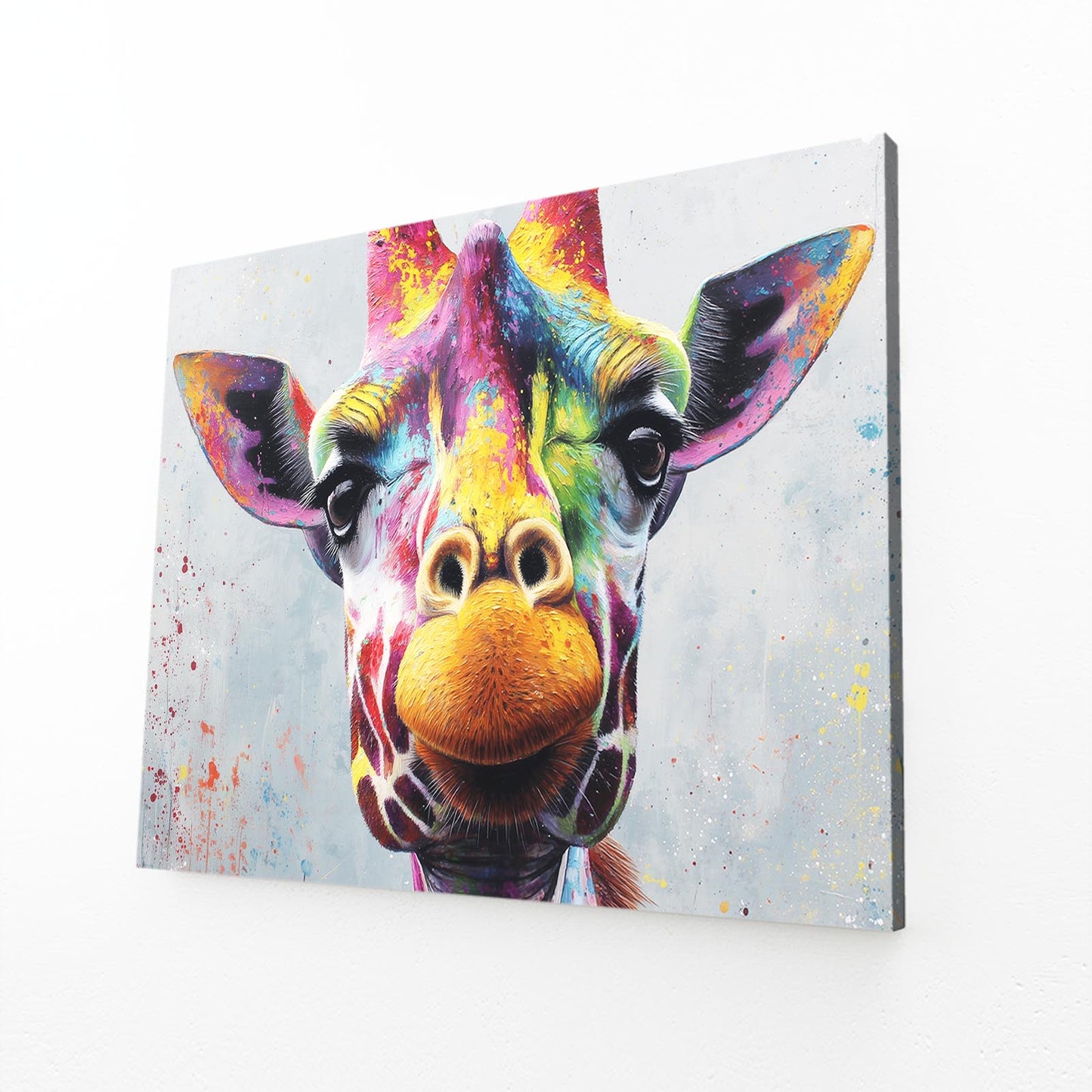 Colorful abstract painting of a cow's face on a white background