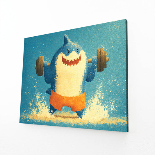 Cute Gym Shark Shark Canvas – angled canvas view on white background