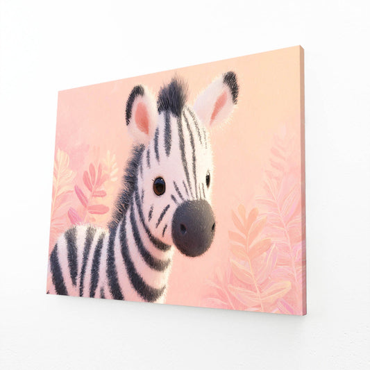 Cute Zebra Wall Art – angled canvas view on white background