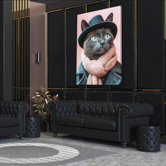 Dapper Blue Eyes Cat Art — cute canvas print in white tones, view 3