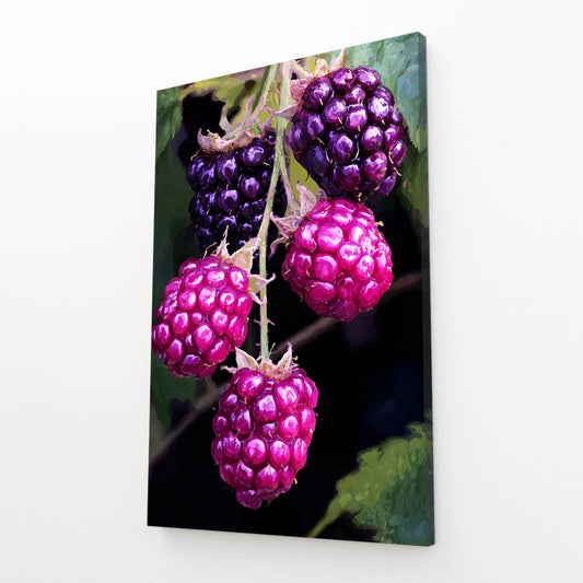 Dark Berries Branch Fruit Prints – angled canvas view on white background