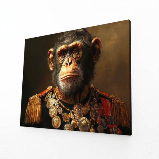 Decorated General Monkey Canvas Art – angled canvas view on white background