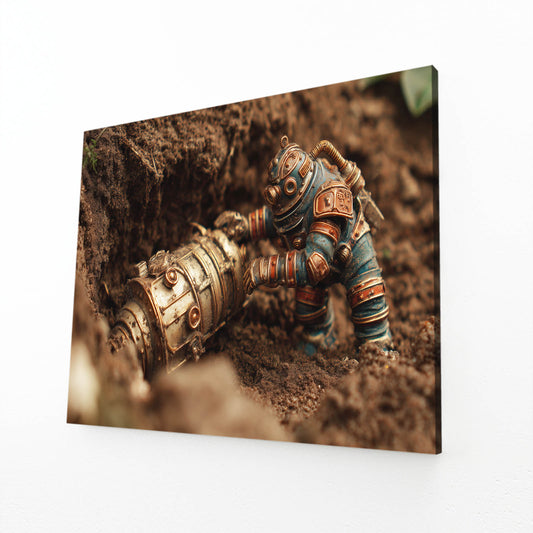 Desert Diver Robot Steampunk Prints – angled canvas view on white background