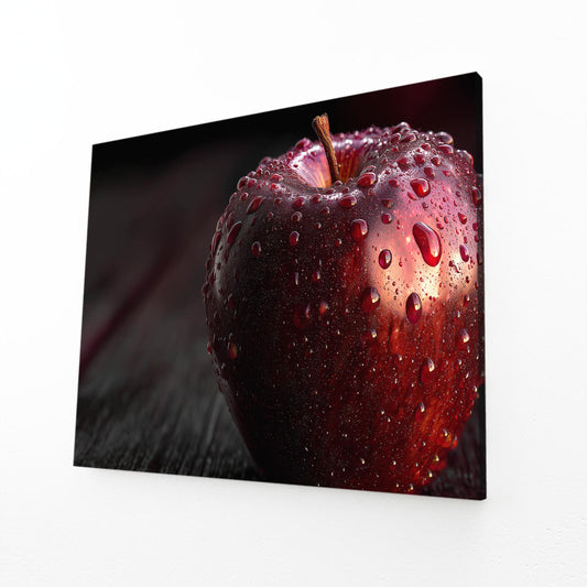 Dewy On Wood Apple Wall Decor – angled canvas view on white background