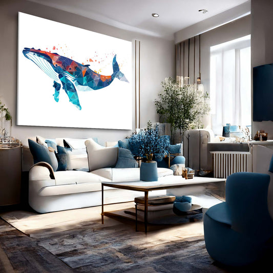 Digital Geometric Whale Art — geometric canvas print in white tones, view 3