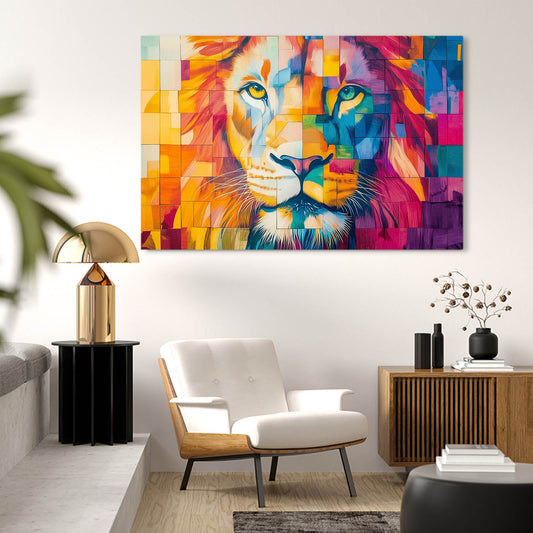 Digital Lion Art — abstract canvas print in orange tones, view 3