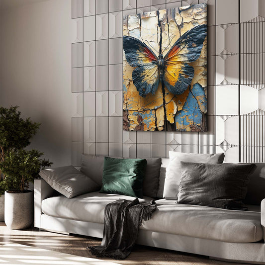 Distressed Butterfly Wall Art — 3d canvas print in orange tones, view 3