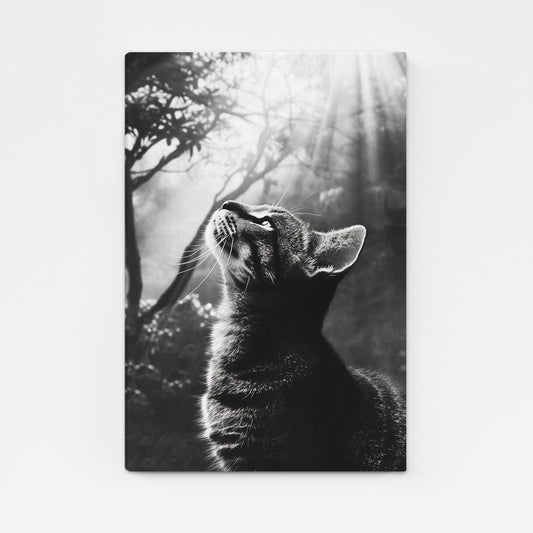 Divine Light Cat Art – angled canvas view on white background