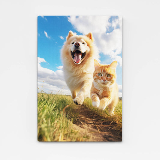 Dog And Cat Wall Art – angled canvas view on white background