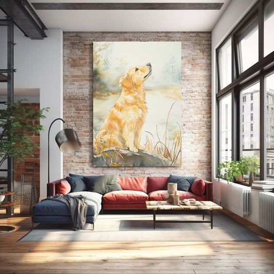 Dog Artwork Canvas — watercolor canvas print in orange tones, view 3