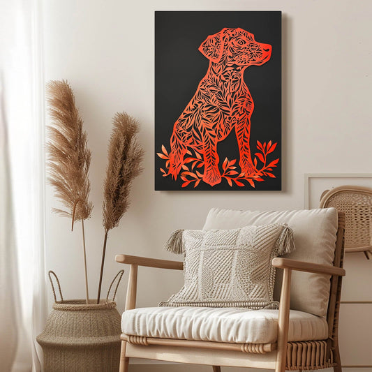 Dog Line Art — floral canvas print in orange tones, view 3