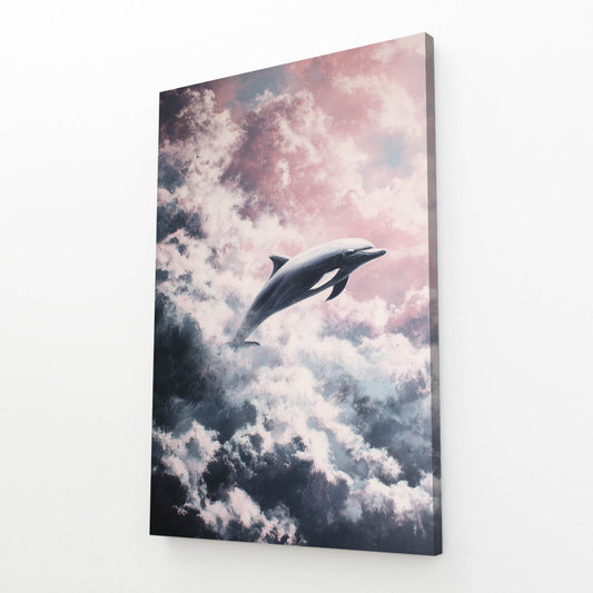Dream Cloud Dolphin Canvas – angled canvas view on white background