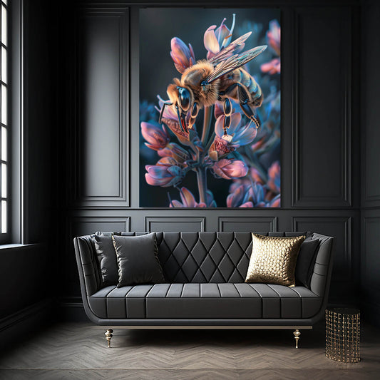 Dreamy Bee Art — botanical canvas print in blue tones, view 3