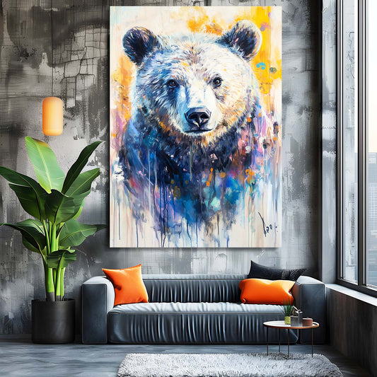 Drippy Bear Art — abstract canvas print in blue tones, view 3