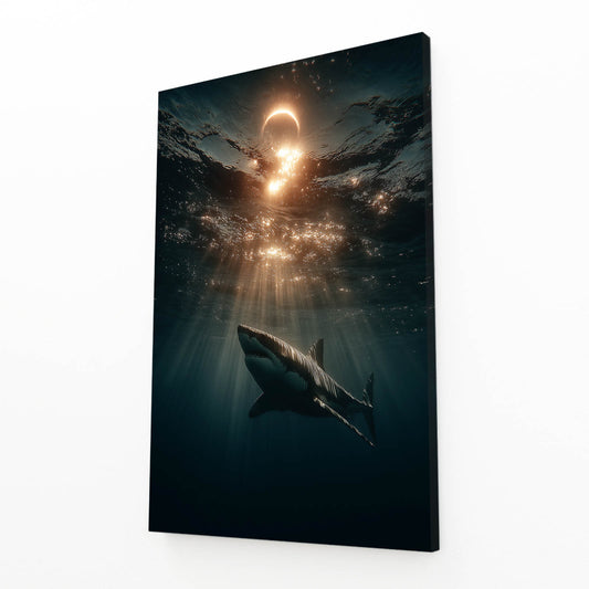 Eclipse Glow Deep Shark Art – angled canvas view on white background