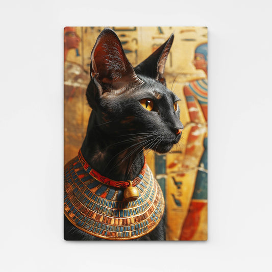 Egyptian Cat Wall Art — digital canvas print in orange tones, angled canvas view on white background