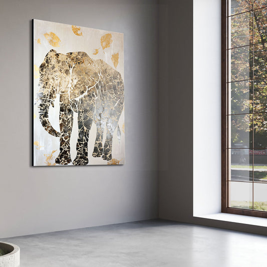 Elegant Leaf Elephant Art — abstract canvas print in brown tones, view 3
