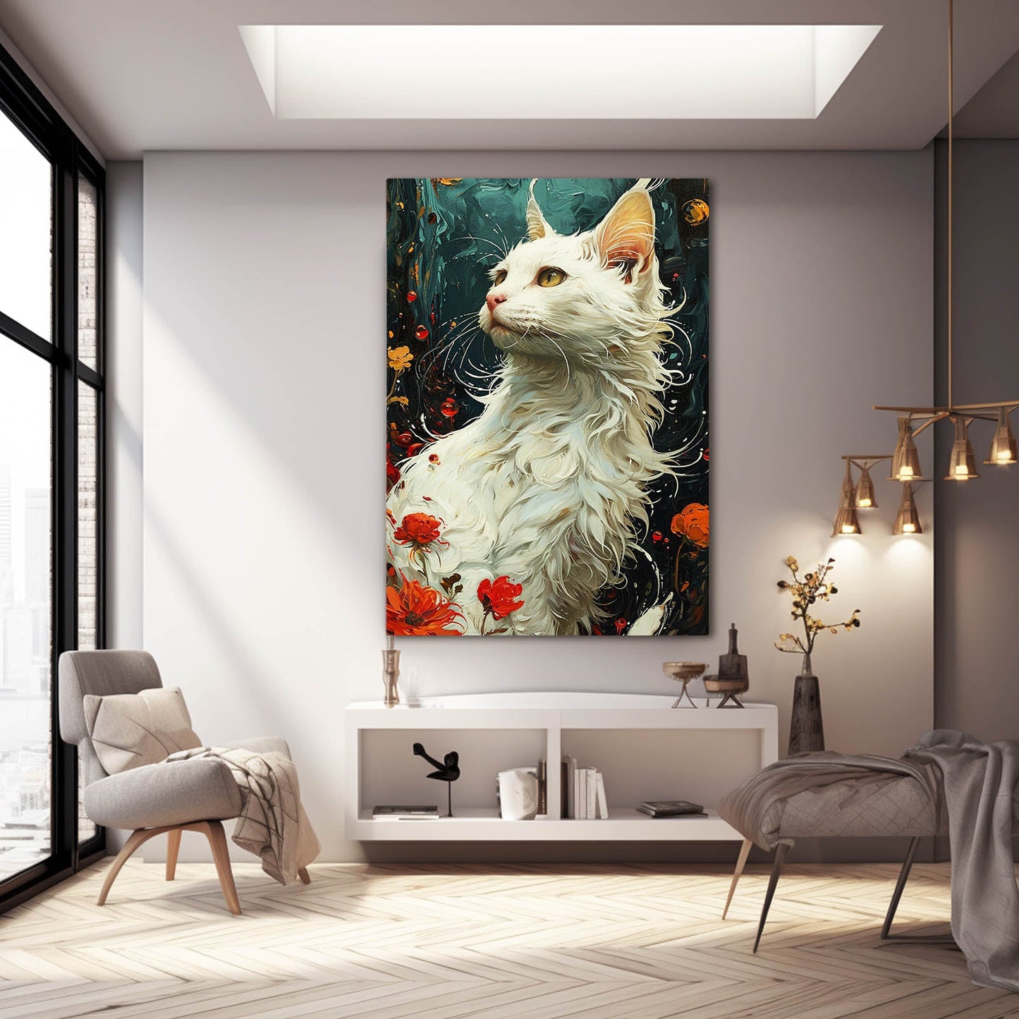 Elegant White Cat Wall Art