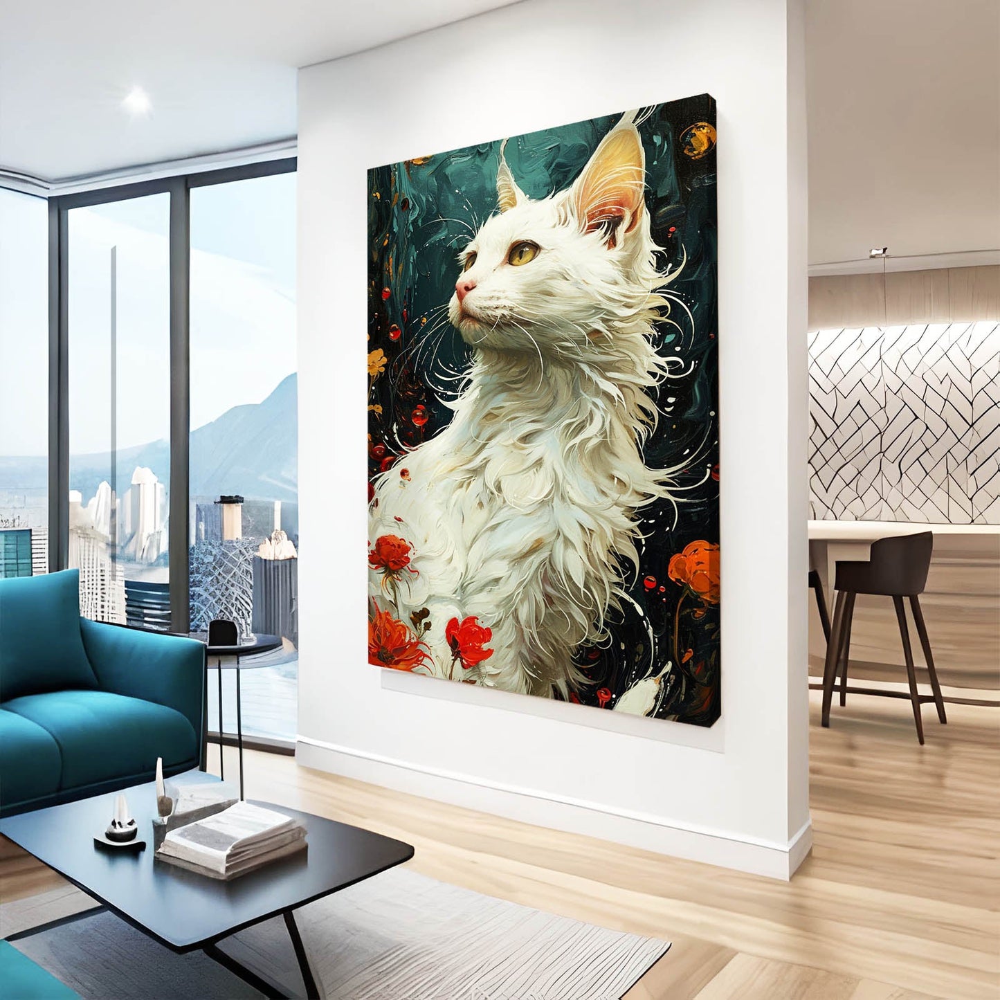 Elegant White Cat Wall Art