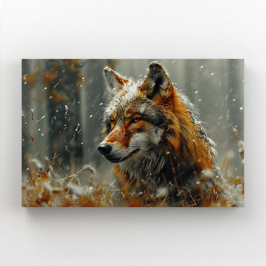 Elegant Wolf Art — digital canvas print in brown tones, canvas print on white background