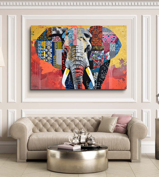 Elephant Abstract Art — abstract canvas print in red tones, view 3