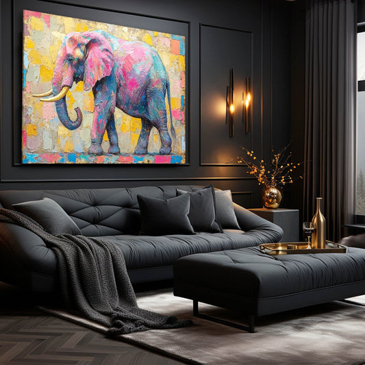 Elephant Art Canvas — abstract canvas print in blue tones, view 3