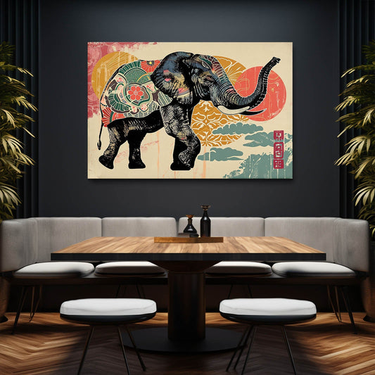 Elephant Decorative Art — japanese canvas print in white tones, view 3